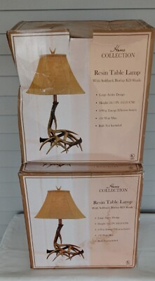 #ad Home Collection 2 Resin Antler Table Lamps NEW Open Box Includes Shades Etc. $118.00
