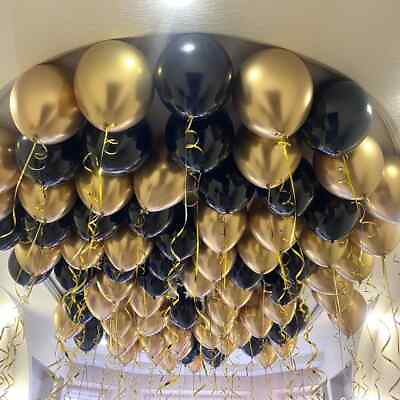 #ad 10quot; PEARL METALLIC SHINE LATEX PEARLISED BLACKamp; GOLDEN PARTY BALLOONS ALL PACK GBP 5.29
