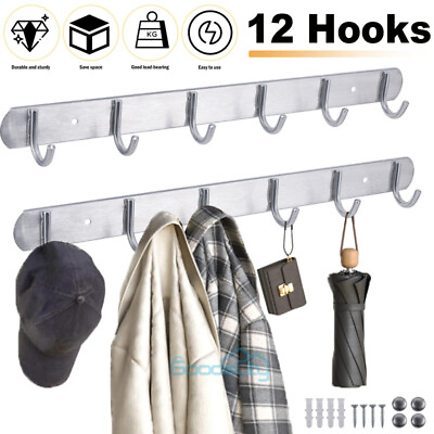 #ad Wall Mount 12 Hooks Rack Home Bathroom Metal Towel Hanger for Clothes Coat Hat $13.81