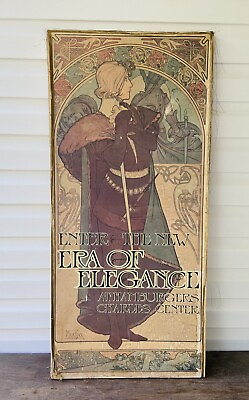 #ad VTG Antique Art Deco Alphonse Mucha Lady ERA OF ELEGANCE on Wood 42.5” Tall $175.00