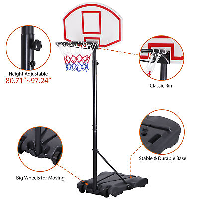 #ad Portable Adjustable Basketball System Hoop Backboard Yard Outdoor Kids Sports $45.58