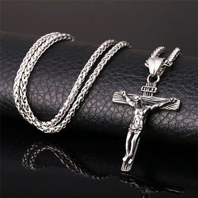 #ad Men Stainless Steel Jesus Christ Crucifix Cross Pendant Chain Necklace $9.95