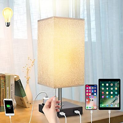 #ad Dual USB Bedside Table Lamp Minimalist LED Table Lamp Grey Nightstand Desk La... $32.93