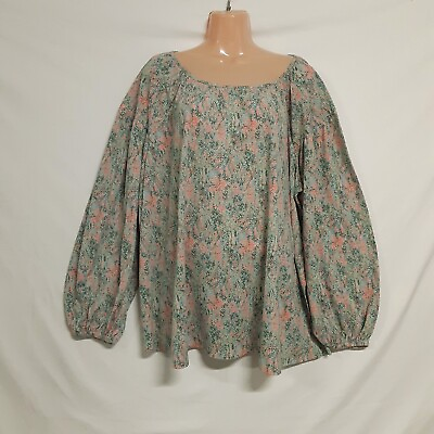 #ad Ava amp; Viv Women Puff Sleeve Top Blouse Shirt Size 2X Round Neck Floral Pullover $18.50