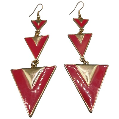 #ad Extra Large Retro Earrings 80#x27;s Or 90#x27;s Interlocked Triangles Statement 3.5quot; L $10.99