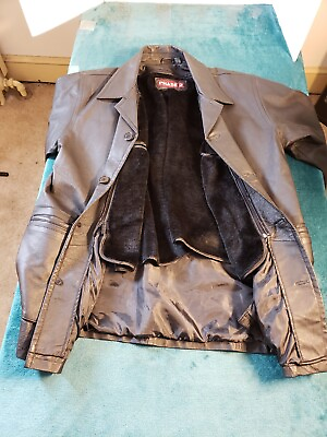 #ad VINTAGE Phase 2 Jacket Black sz Medium Mens Leather Button Up Long Sleeve Winter $22.97