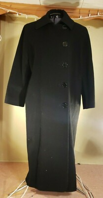 #ad VTG Womens Heavy Wool Winter Coat Overcoat Trench Black 8 Lined Long Pockets $39.98