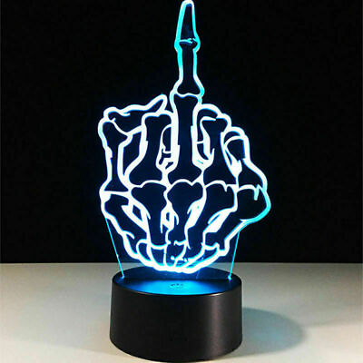 #ad Hot Middle Finger 3D LED illusion Night Light Table Lamp Decor 7 Color Changing $10.56