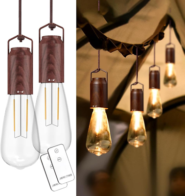 #ad 2 Pack Rechargeable Warm Tent Hanging Light BulbPortable Outdoor Vintage LED Ca $37.49