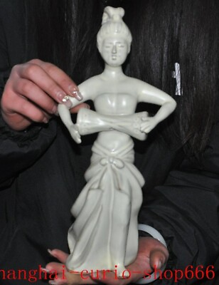 #ad 12.8quot;China Ancient White glazed porcelain Woman People Person Beautiful statue $299.00