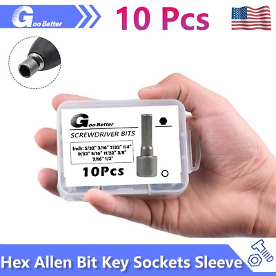 #ad 10pcs Inch Hex Allen Bit Key Sockets Sleeve Nut Driver Screwdriver Nonmagnetic $10.39