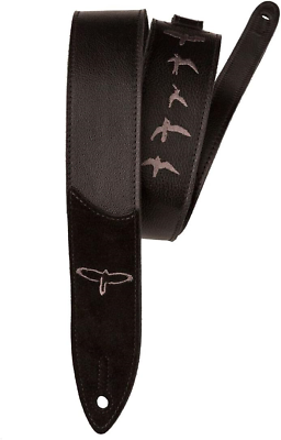 #ad Guitars Premium Leather 2 Strap Embroidered Birds Black ACC 3166 $117.80
