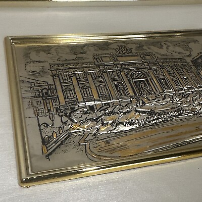 #ad Silver Leaf Foil Art Italian Italy Vintage Gold Framed Travi Fountain Rome $252.53