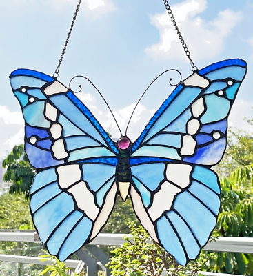 #ad Stained Glass Butterfly Tiffany Style Suncatcher Window Panel Art Glass $112.92