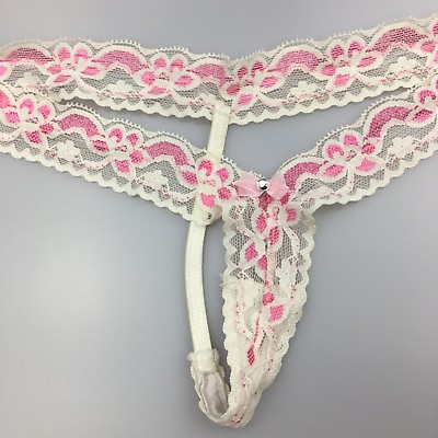 #ad W8129 Womens Ladies String Thong Lace BEIGE with Pink Floral $5.59