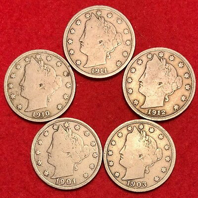 #ad 5 1900s Liberty Head V Nickels Vintage US Coins VG or Better Different Years $9.99