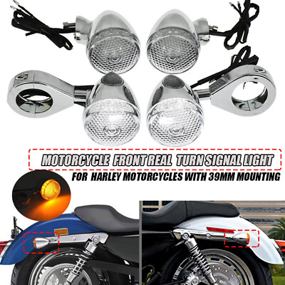 #ad 4x 39mm Motorcycle Front amp; Back LED Turn Signal Light Fork Clamp Chrome $32.50