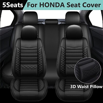 #ad For Honda Car 5 Seat Cover with 3D Waist Pillow Full Set Leather Cushion Pad Mat $89.99