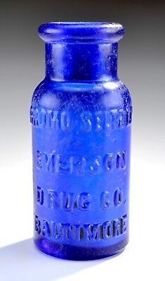 #ad Vintage Antique Cobalt Blue BROMO SELTZER Emerson Drug Co. Miniature Bottle $49.95