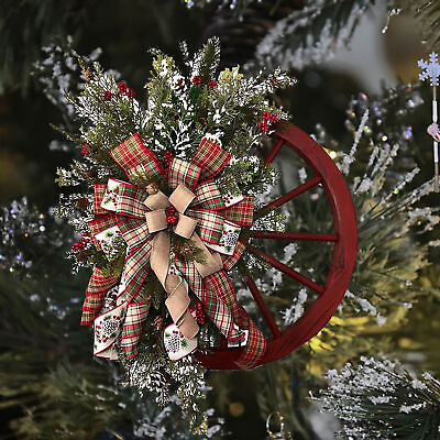 #ad Christmas Red Wagon Wheel Wreath Front Door Reusable Vintage Xmas Ornament Decor $18.99