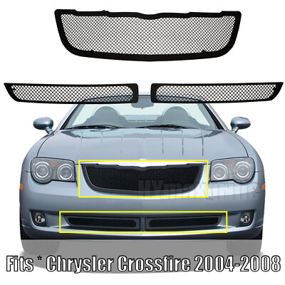 #ad Black Mesh Grille Fits 2004 2008 Chrysler Crossfire Upper Lower Front GrilL $147.15