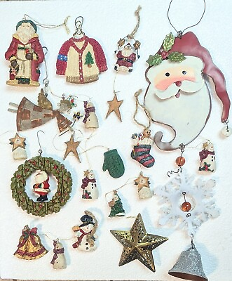 #ad Nice Lot Of 20 Primitive Rustic Country Christmas Ornaments Santa Angel amp; More $24.97