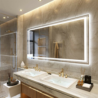 #ad Extra Large Illuminated LED Bathroom Mirror Wall Antifog Backlit Stepless Dimmer $135.92