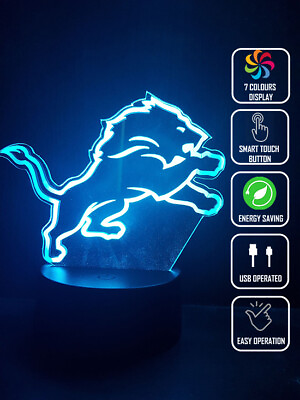 #ad DETROIT LIONS FOOTBALL 3D Acrylic LED 7 Colour Night Light Touch Table Lamp AU $35.00