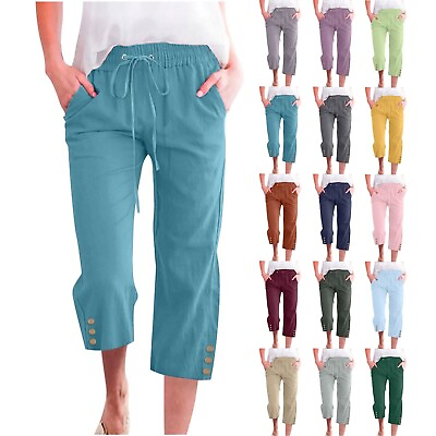 #ad Women#x27;s Capri Pants Loose Soft Drawstring Workout Sweatpants Causal Lounge Pants $19.15