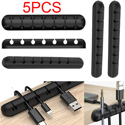 #ad 5PCS Cable Holder Management Clips Ties Charger Wire Tidy Desk USB Organizer $10.69