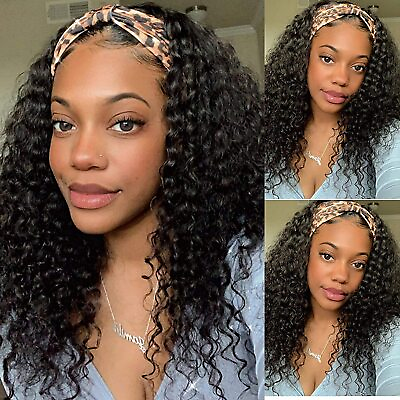 #ad Curly Headband Wig Human Hair Wigs for Black Women Water Wave Headband Wigs H... $54.89