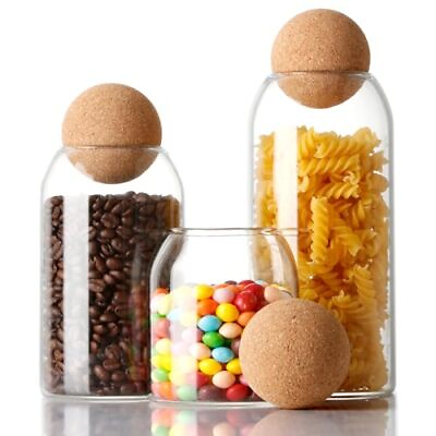#ad Storage Glass Jar with Ball Cork Lid 3Pcs Glass Canisters with Cork Ball Cute... $39.39