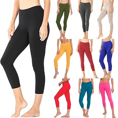 #ad Women#x27;s Capri Leggings Soft Stretch Cotton 3 4 Length Cropped Fitness Yoga Pants $12.99