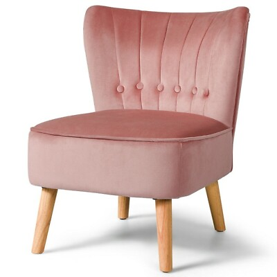#ad Armless Accent Wood Legs Chair Upholstered Velvet Bedroom Living Room Pink Seat $100.97