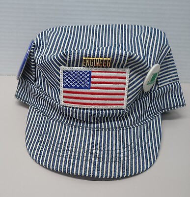 #ad Train Conductor Hat Vintage Hickory Stripe Engineer Hat W USA Patch amp; Buttons $19.99