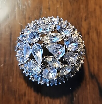 #ad Vintage Estate Rhinestones Domed Silver Tone 1quot; Brooch Pin Unsigned $18.00