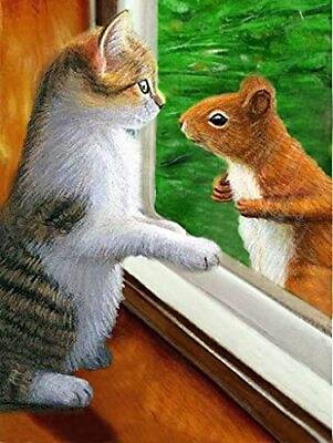 #ad 5D Diamond Painting Animal Cat Squirrel Friend by The Window Tree by Number K... $11.04