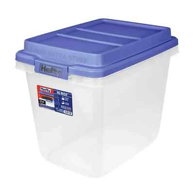 #ad Hefty 32 Qt. Clear Storage Bin with Blue HI RISE Lid $9.45