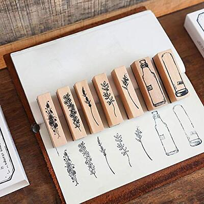 #ad 7 Pieces Vintage Wooden Rubber Stamps Plant amp; Flower Decorative Mounted Rubbe... $16.13
