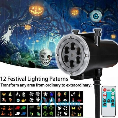 #ad 12 HD Patterns Christmas Holiday LED Projection Light Snowflake Landscape Lamp $43.73