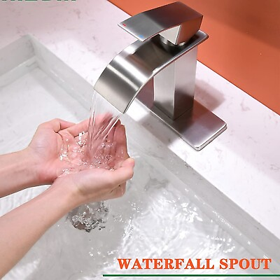 #ad Waterfall Brushed Nickel Bathroom Faucet Single Handle Lavatory Vanity Sink Tap $29.00