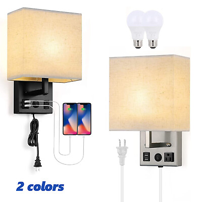 #ad Set of 2 Wall Lamps with Dual USB Ports amp; AC Outlet Bedroom Bedside Wall Sconces $35.99