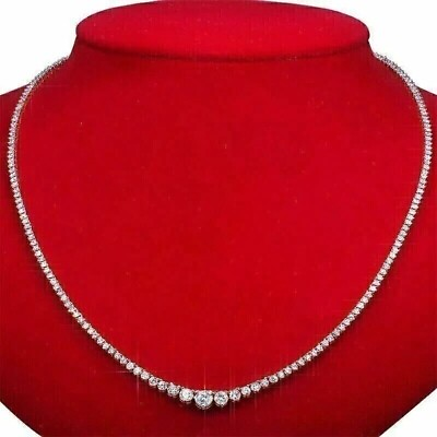 #ad 14K White Gold Plated 25Ct Round Cut Real Moissanite Women#x27;s Tennis Necklace $145.75