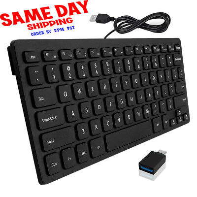 #ad Ultra Thin Mini USB Wired Compact Keyboard f PC Laptop 78 Keys Waterproof Black $27.98
