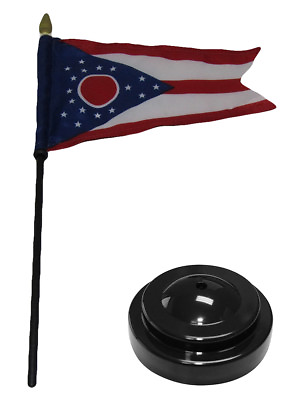 #ad Ohio State 4quot;x6quot; Flag Desk Set Wood Table Stick Staff Black Base $6.74