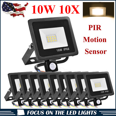 #ad 10X 10W LED Floodlight Motion Sensor Security Spotlight Outdoor PIR Flood Light $46.36