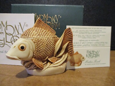 #ad Harmony Kingdom Midas Touch Gold Fish UK Made Marble Dust Box Figurine $49.00
