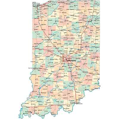 #ad INDIANA STATE ROAD MAP IN county Indianapolis Wall Print Photo Poster Print $19.99