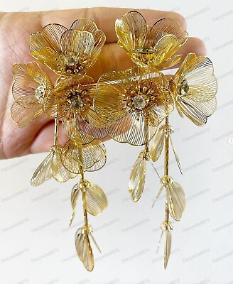 #ad Gold Flower Cascade Long EARRINGS Zara Style Gloss metal finish Princess Kate GBP 14.99