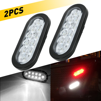 #ad 2PCS White clear 6quot; Oval LED 10 Diode Tail Lights w grommet amp; plug Truck Trailer $22.99